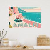Amalfi Coast Retro Travel : Landscape Flat Vector Poster (Keuken)