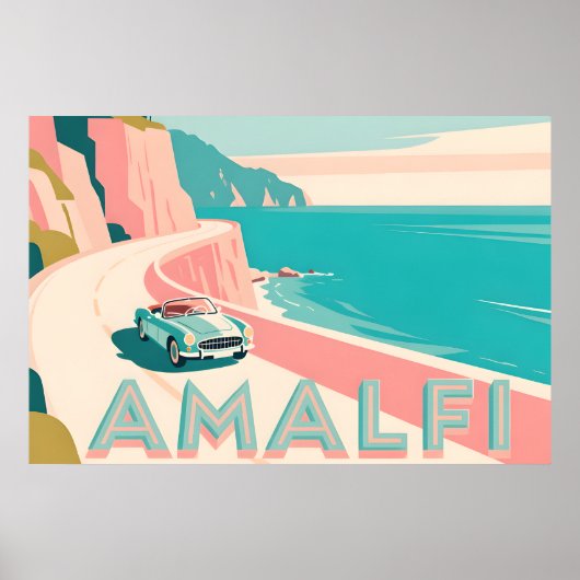 Amalfi Coast Retro Travel : Landscape Flat Vector Poster (Voorkant)