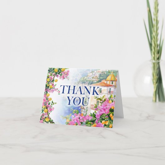 Amalfi Coast roze citroenen gevouwen bedankkaart (Voorkant)