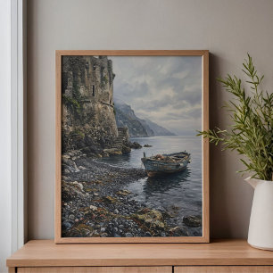 Amalfi Coast Saraceense Toren & Boot Canvas Afdruk