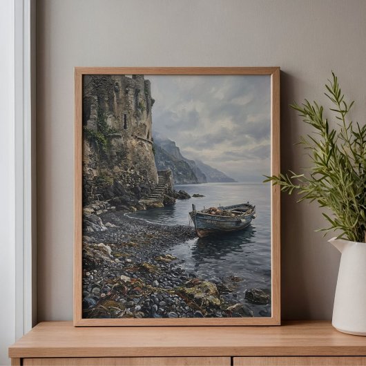 Amalfi Coast Saraceense Toren & Boot Canvas Afdruk