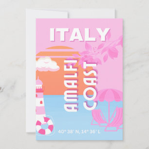 Amalfi Coast Travel Kunst, Preppy Travel, Roze Feestdagenkaart