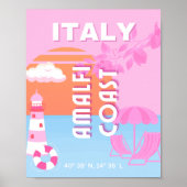 Amalfi Coast Travel Kunst, Preppy Travel, Roze Poster (Voorkant)