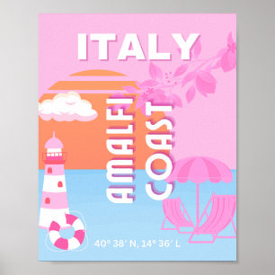 Amalfi Coast Travel Kunst, Preppy Travel, Roze Poster
