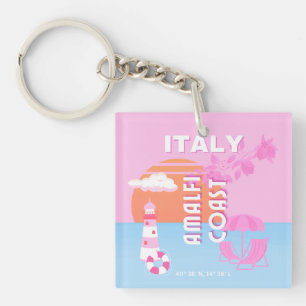 Amalfi Coast Travel Kunst, Preppy Travel, Roze Sleutelhanger