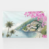 Amalfi Coast Waterverf Art Print Spandoek (Horizontaal)