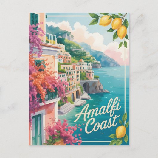 Amalfi Coast waterverf Briefkaart (Voorkant)