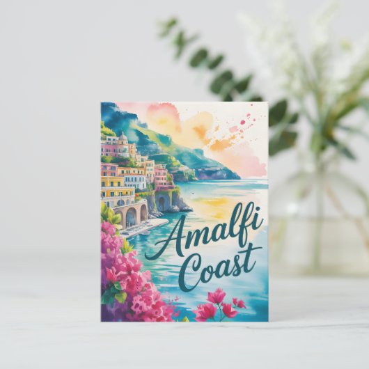 Amalfi Coast waterverf Briefkaart (Staand voorkant)