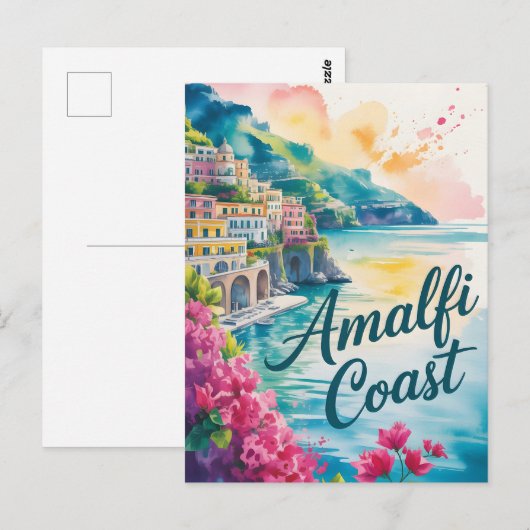 Amalfi Coast waterverf Briefkaart (Voorkant / Achterkant)