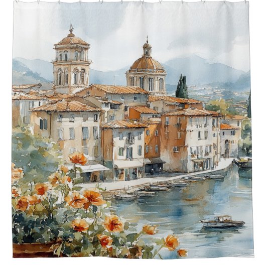 Amalfi Coast waterverf Douchegordijn (Voorkant)