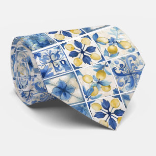 Amalfi Coast Waterverf Mediterrane citroen Stropdas