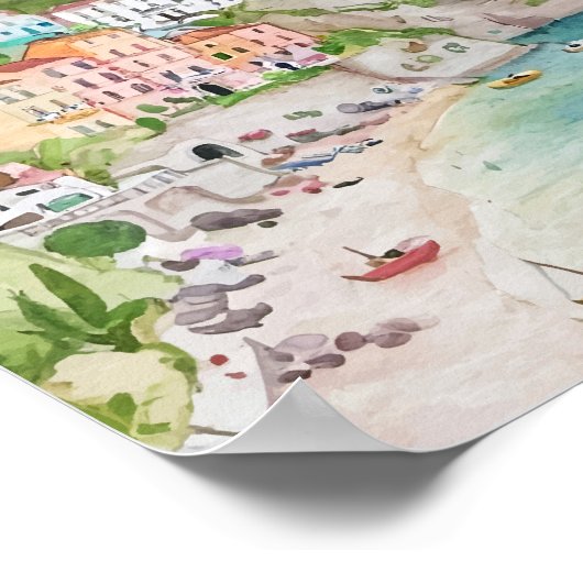 Amalfi Coast Waterverf Poster (Hoek)