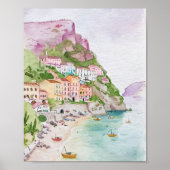 Amalfi Coast Waterverf Poster (Voorkant)
