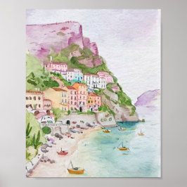 Amalfi Coast Waterverf Poster