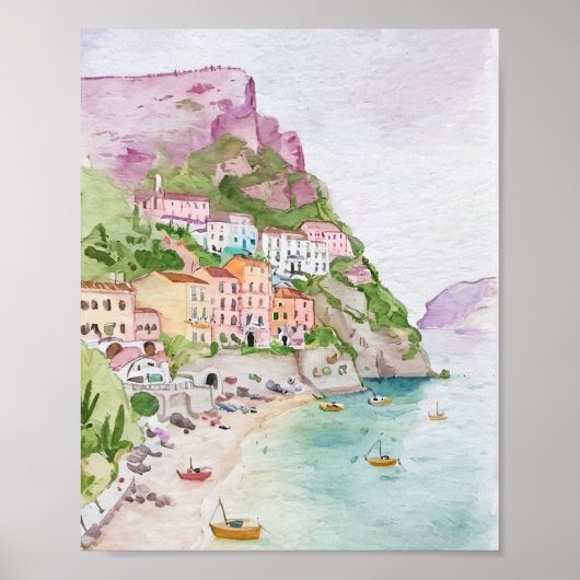 Amalfi Coast Waterverf Poster (Voorkant)