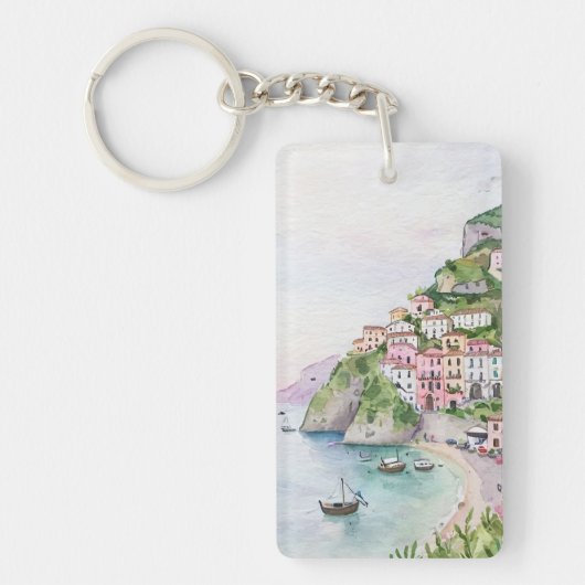 Amalfi Coast Waterverf Sleutelhanger (Voorkant)