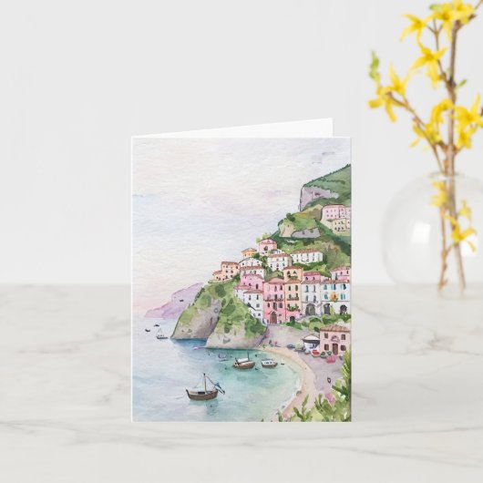 Amalfi Coast Waterverf Stationery Kaart (Gele Bloem)