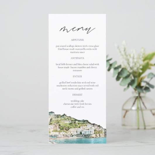 AMALFI COAST Waterverf Weddenemmenkaarten Menu (Staand voorkant)