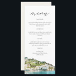 AMALFI COAST Waterverf Weddenemmenkaarten Menu<br><div class="desc">Dit menu bevat een schilderij van de waterverf van de Amalfi Coast in combinatie met een eenvoudige lettertypecombinatie. Dit menu is ideaal voor uw reisthema of de Italiaanse avontuur die de bruiloft of het evenement wordt genoemd.</div>
