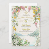 Amalfi Coast Wedding Invitation Custom Lemon Beach Kaart (Voorkant / Achterkant)
