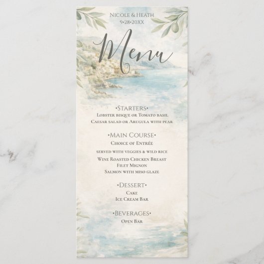 Amalfi Droom - Mediterrane kust trouwmenu Menu (Voorkant)
