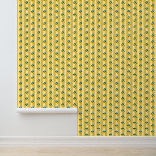 Amalfi Gele Citroenen Mediterraan Gingham Geel  Behang (Applicatie)