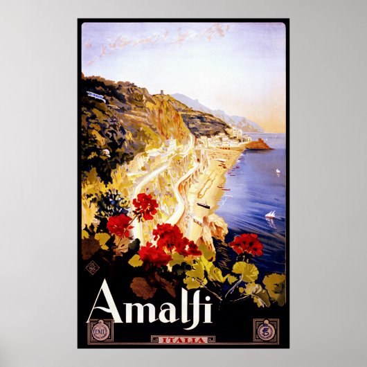 Amalfi ~ Italia ~  Italiaans reisbureau. Poster (Voorkant)