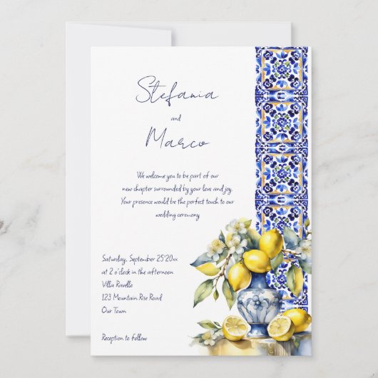 Amalfi Italiaans blauw tegel citroenen allemaal in Kaart (Voorkant)