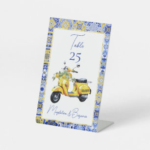 Amalfi Italiaans Blauw Tegel Scooter Citroenen Huw Reclamebord Met Voetstuk