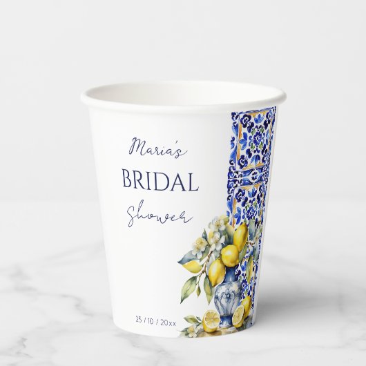 Amalfi Italiaans blauw tegels citroenen bruids sja Papieren Bekers (Achterkant)