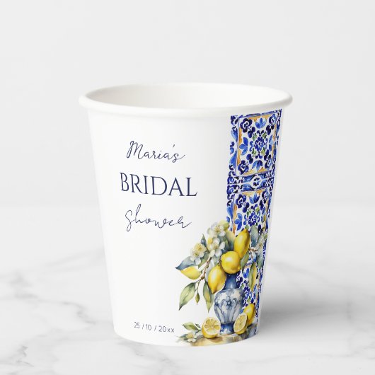 Amalfi Italiaans blauw tegels citroenen bruids sja Papieren Bekers (Voorkant)