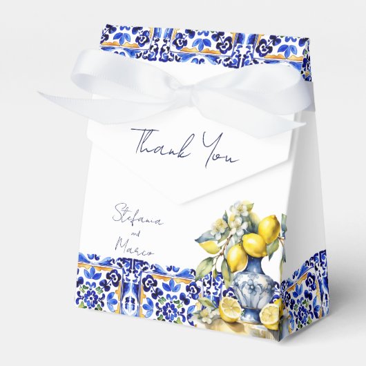 Amalfi Italiaans blauw tegels citroenen bruiloft g Bedankdoosjes (Voorkant Zijde)