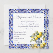 Amalfi Italiaans blauw tegels citroenen bruiloft Kaart (Voorkant)