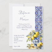 Amalfi Italiaans blauw tegels citroenen bruiloft Kaart (Voorkant)