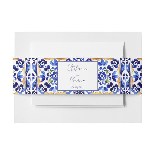 Amalfi Italiaans blauw tegels citroenen bruiloft Uitnodigingen Wikkel (Voorkant Voorbeeld)