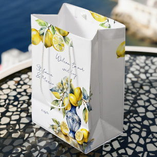 Amalfi Italiaans blauw tegels citroenen bruiloft w Medium Cadeauzakje