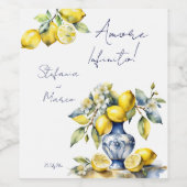 Amalfi Italiaans blauw tegels citroenen bruiloft Wijn Etiket (Enkel label)