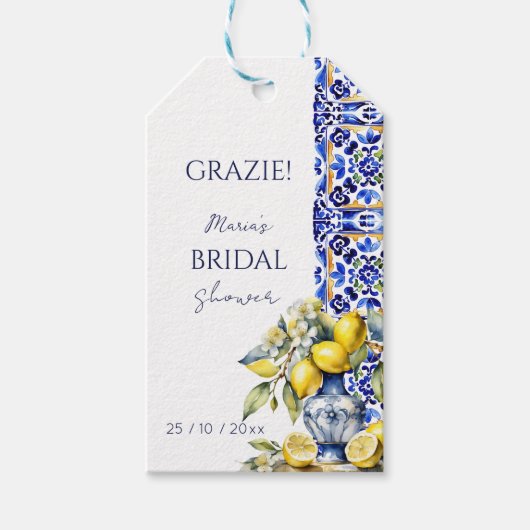 Amalfi Italiaans blauw tegels citroenen dank u gun Cadeaulabel (Voorkant)