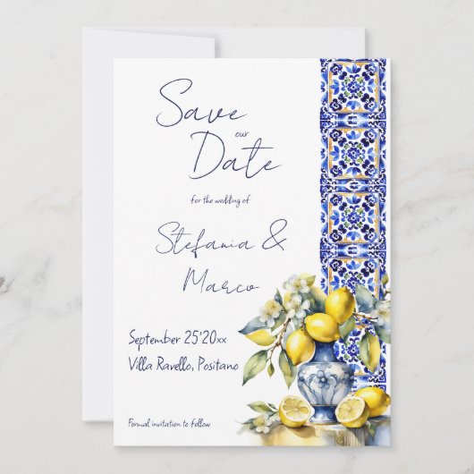 Amalfi Italiaans blauw tegels citroenen fotosjablo Kaart (Voorkant)