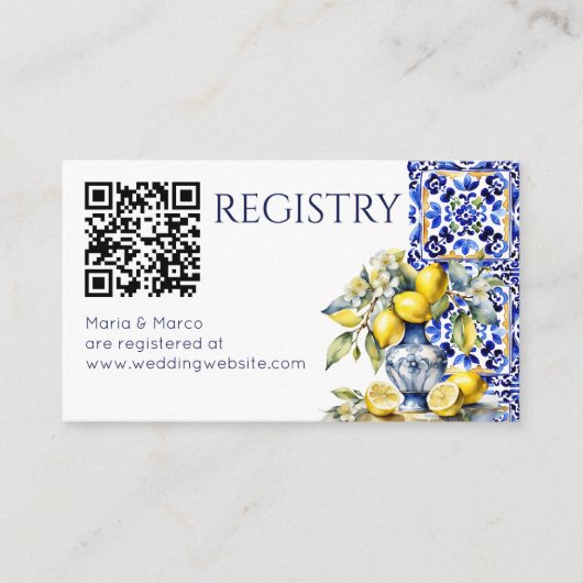 Amalfi Italiaans blauw tegels citroenen qr cadeau Informatiekaartje (Voorkant)