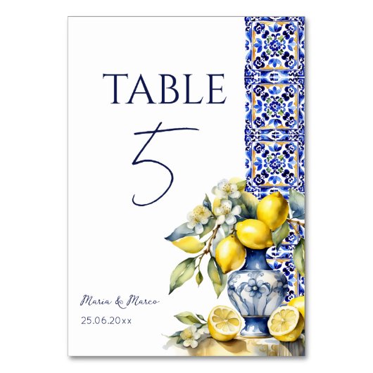 Amalfi Italiaans blauw tegels citroenen tafelnumme Kaart (Achterkant)