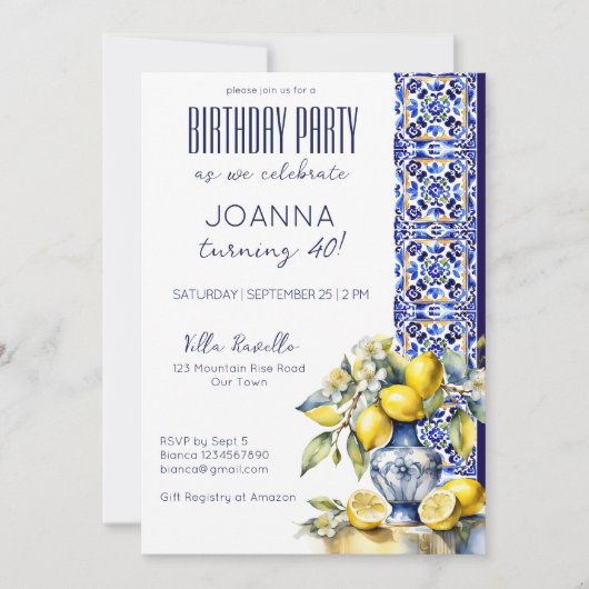 Amalfi Italiaans blauw tegels citroenen verjaardag Kaart (Voorkant)