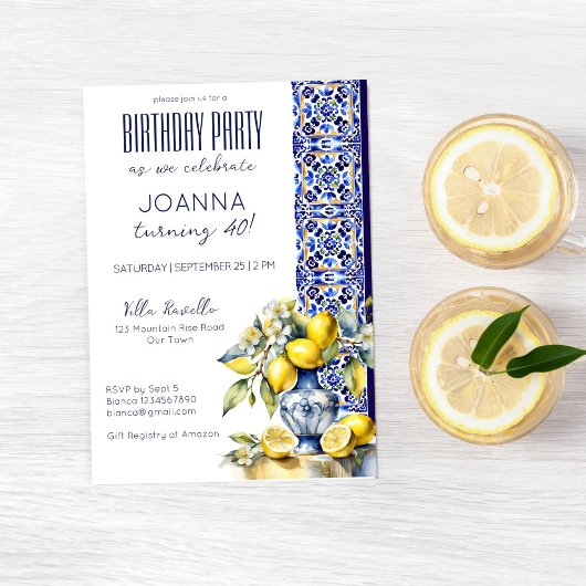 Amalfi Italiaans blauw tegels citroenen verjaardag Kaart