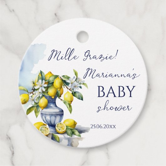 Amalfi Italiaans blauw vaas citroen baby shower be Bedankjes Labels (Voorkant)