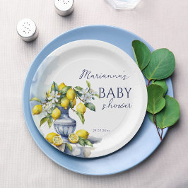 Amalfi Italiaans blauw vaas citroen baby shower be Papieren Bordje