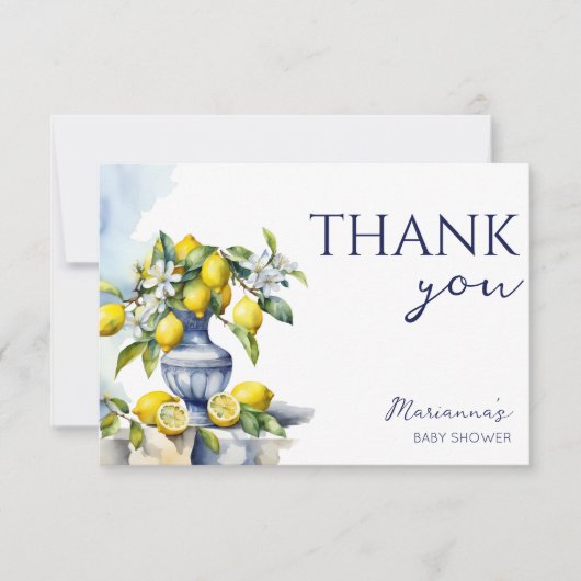 Amalfi Italiaans blauw vaas citroenen baby shower Bedankkaart (Voorkant)