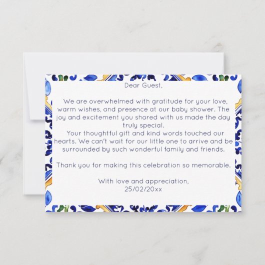 Amalfi Italiaans blauw vaas citroenen baby shower Bedankkaart (Achterkant)