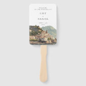 Amalfi Italiaans Watercolor Bruiloftsprogramma Handwaaier (Voorkant)