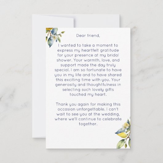 Amalfi Italiaanse blauwe tegels citroenen bruidsdi Bedankkaart (Achterkant)