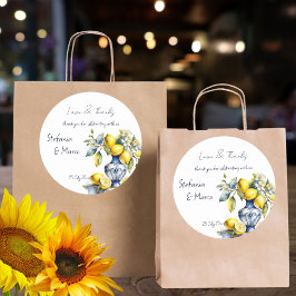 Amalfi Italiaanse blauwe tegels citroenen huwelijk Ronde Sticker